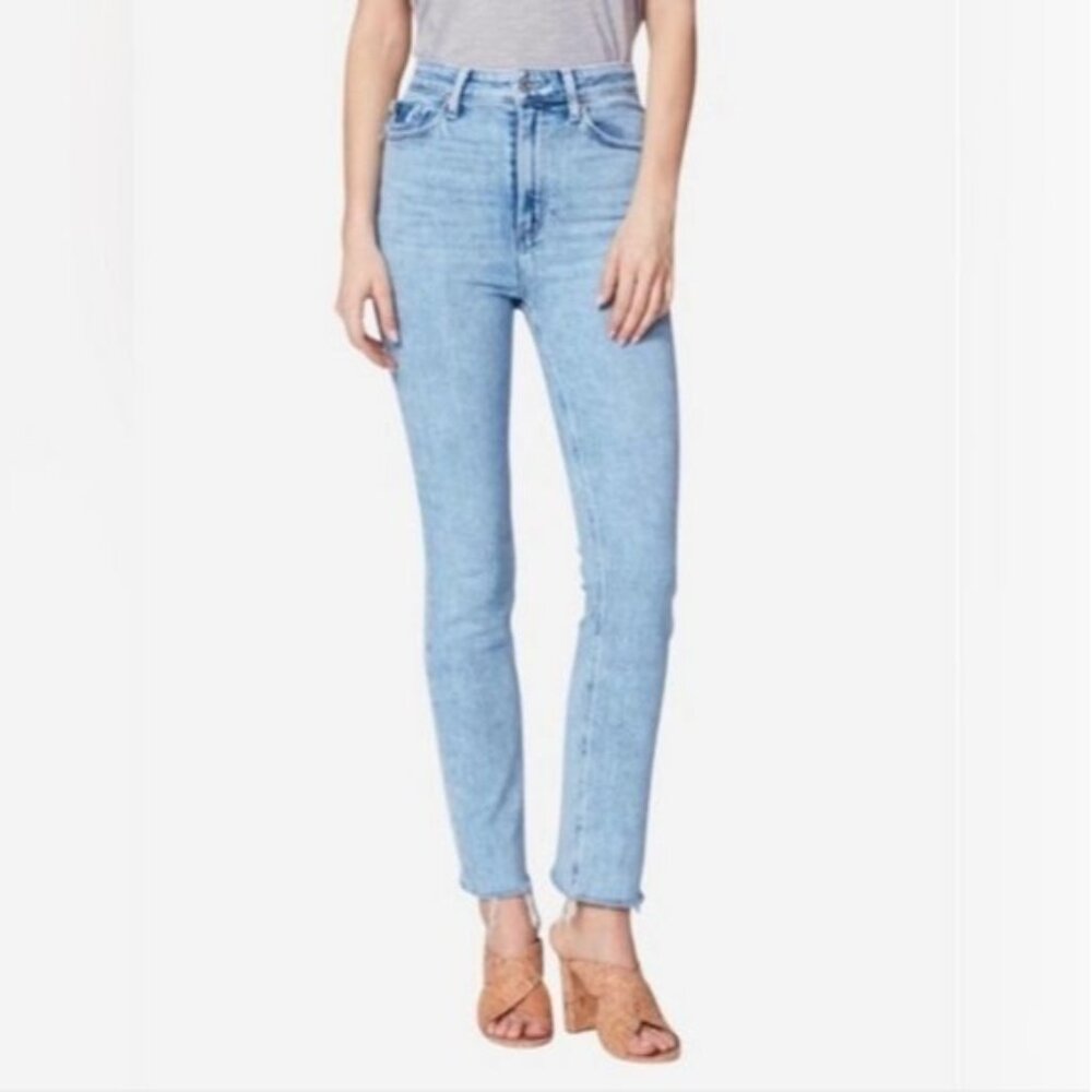 Paige Hoxton High-Rise Slim Raw Hem Jeans - Blue Size 28